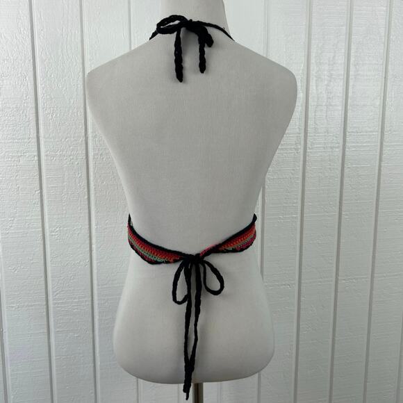 Blue Blush Women Crotchet Knit Halter Cropped Tank Top Festival Boho Size M/L - Picture 5 of 6